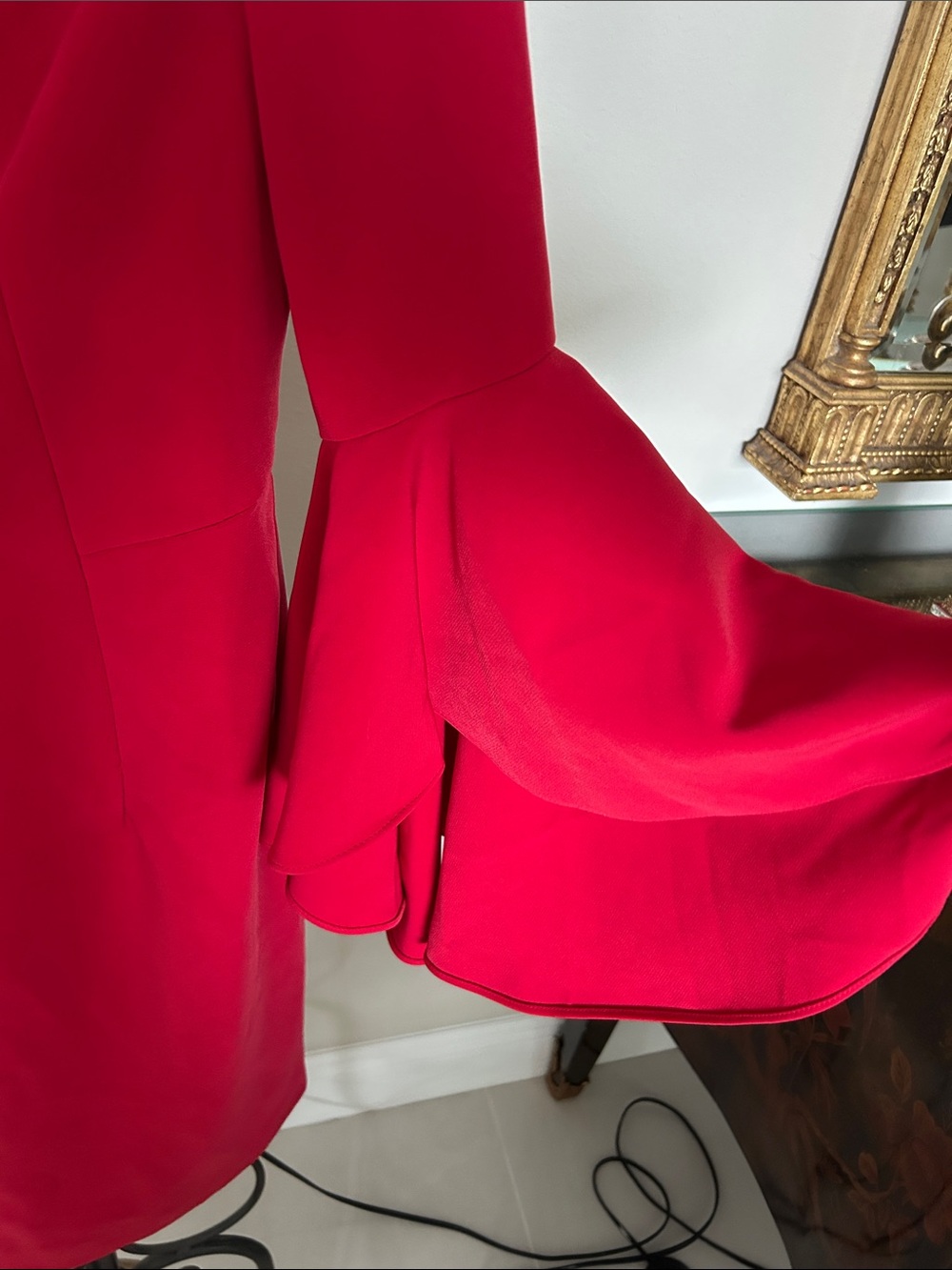 Boston Proper Red Off-Shoulder Dress with Tiered Bell Sleeves - Picture 4 of 5